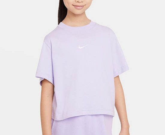 NIKE KIDS Girl Boxy T-Shirt Short Sleeves Nike Sportswear Essential Hydrangeas/White