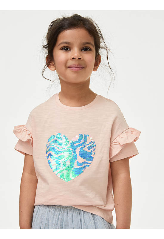 MARKS & SPENCER KIDS Girl Toddler T-Shirt Pure Cotton Reversible Sequin Blush