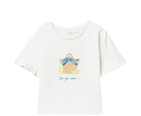 SFERA KIDS Girl T-Shirt Short Sleeves Beach Bag Printed White Ecru