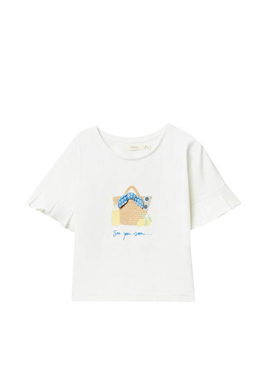 SFERA KIDS Girl T-Shirt Short Sleeves Beach Bag Printed White Ecru