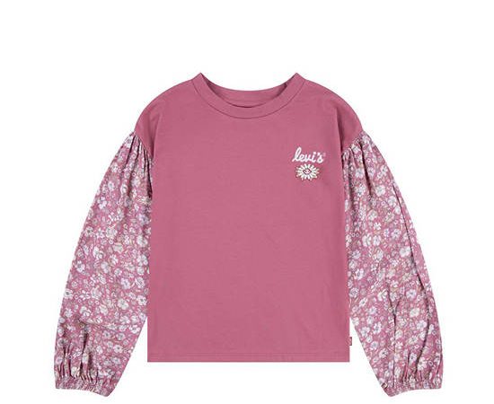 LEVI'S KIDS Girl Toddler Blouse Long Sleeves Knit To Woven Top Aht-Rose Wine