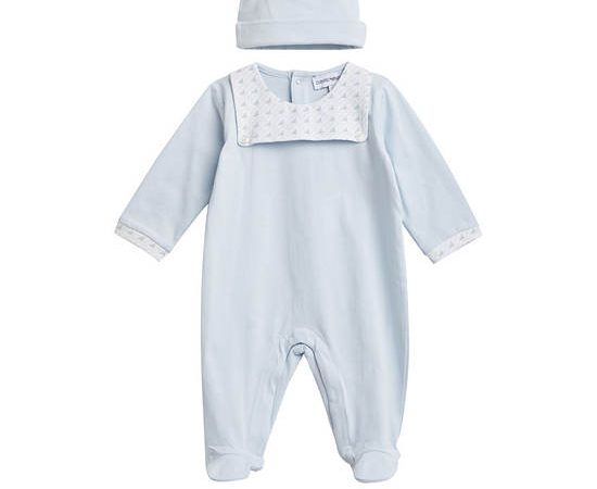 EMPORIO ARMANI Infant Rompersuit Set Short Sleeves with Hat CTY Blue
