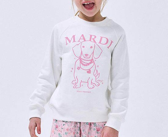MARDI MERCREDI LES PETITS Sweatshirt Pearl Necklace Swing the Tail Ddanji White Pink