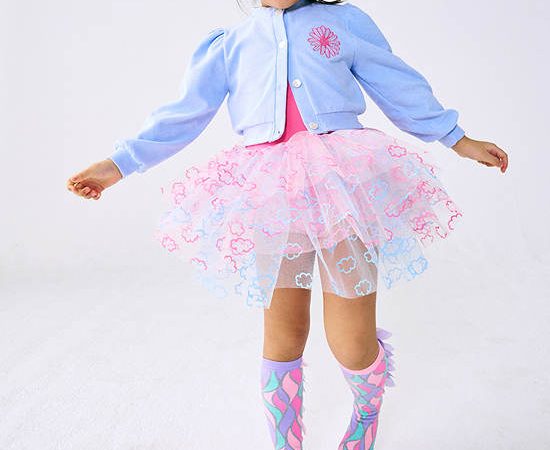 MARDI MERCREDI LES PETITS Terry Cardigan Puff Sleeve Sky Peony