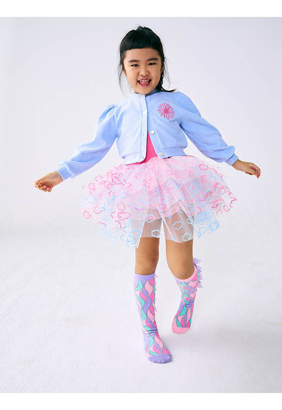 MARDI MERCREDI LES PETITS Terry Cardigan Puff Sleeve Sky Peony