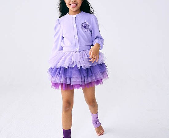 MARDI MERCREDI LES PETITS Terry Cardigan Puff Sleeve Lavender Purple
