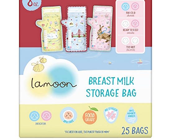 LAMOON Breast Milk Storage Bag Bon Voyage 8 Oz. Multi-Color
