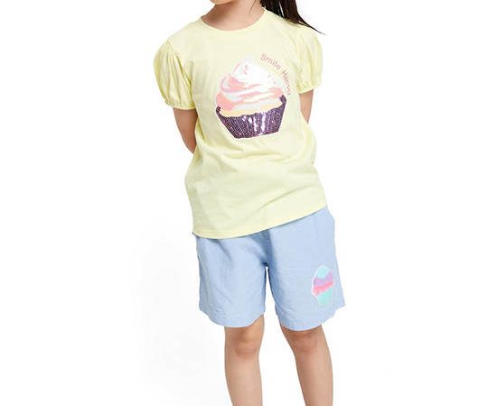 FOF KIDS Girl T-Shirt Cupcake Doll Sleeves Yellow