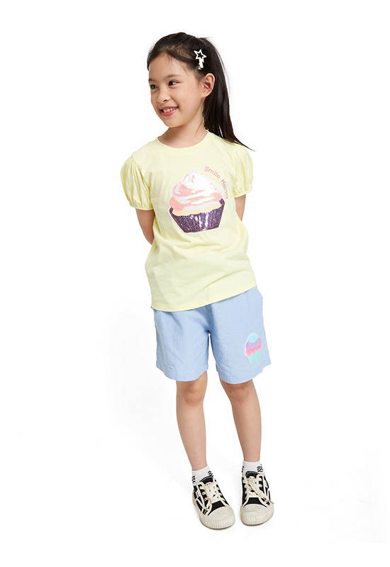 FOF KIDS Girl T-Shirt Cupcake Doll Sleeves Yellow