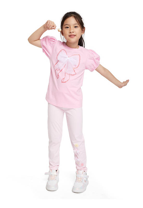 FOF KIDS Girl T-Shirt Bow Doll Sleeves Pink