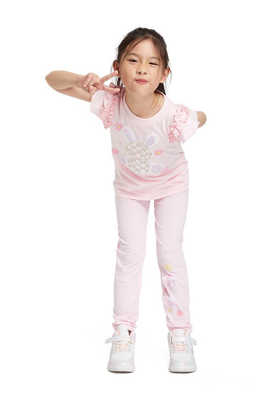 FOF KIDS Girl Leggings Bow Pattern Pink