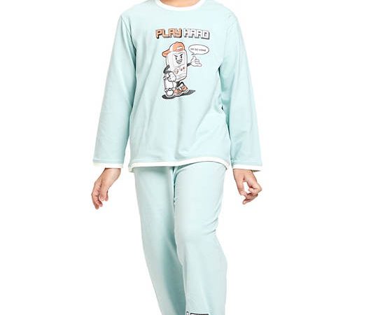 ANGEL KIDS Boy Pyjamas Long-Sleeve T-Shirt + Pants Screened Print Green