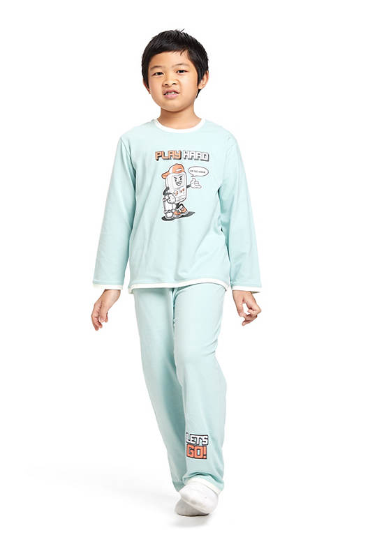 ANGEL KIDS Boy Pyjamas Long-Sleeve T-Shirt + Pants Screened Print Green