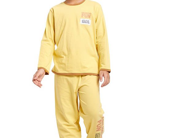ANGEL KIDS Boy Pyjamas Long-Sleeve T-Shirt + Pants Screened Print Yellow