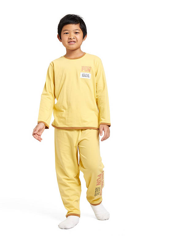ANGEL KIDS Boy Pyjamas Long-Sleeve T-Shirt + Pants Screened Print Yellow