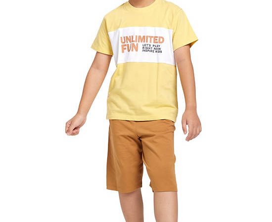 ANGEL KIDS Boy Pyjamas Short-Sleeve T-Shirt + Shorts Screened Print Yellow