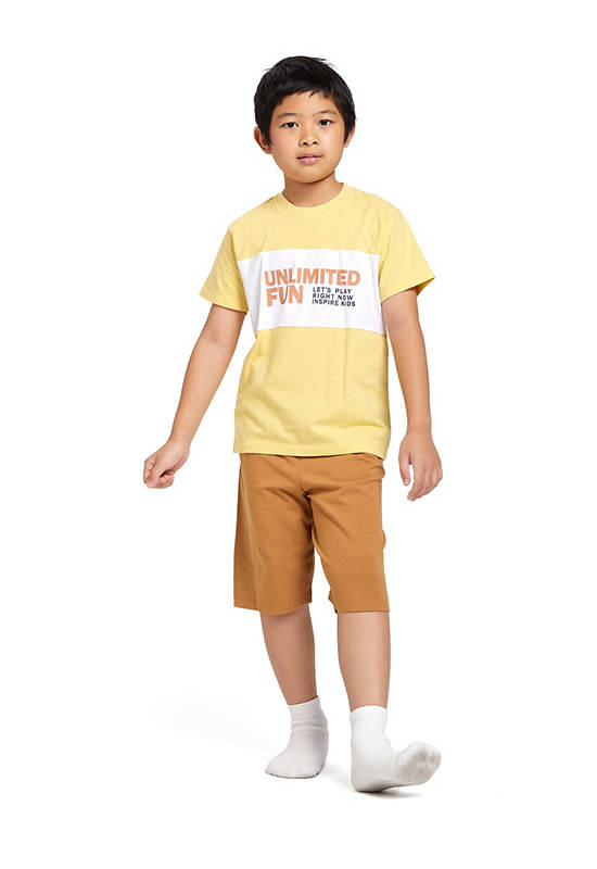 ANGEL KIDS Boy Pyjamas Short-Sleeve T-Shirt + Shorts Screened Print Yellow