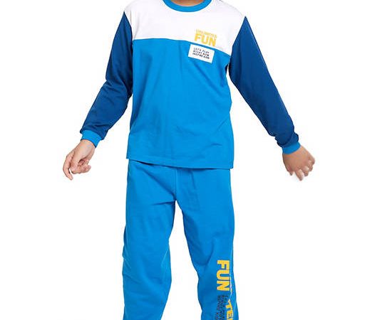 ANGEL KIDS Boy Pyjamas Jumper-Sleeve T-Shirt + Pants Screened Print Blue