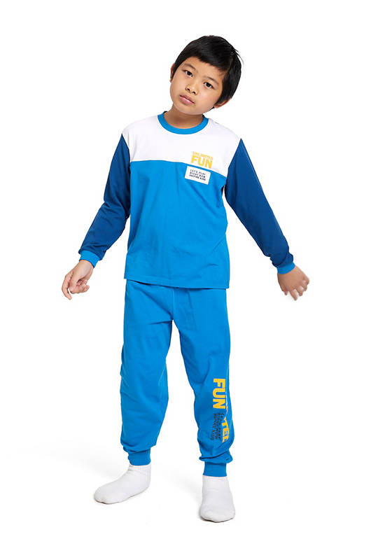 ANGEL KIDS Boy Pyjamas Jumper-Sleeve T-Shirt + Pants Screened Print Blue