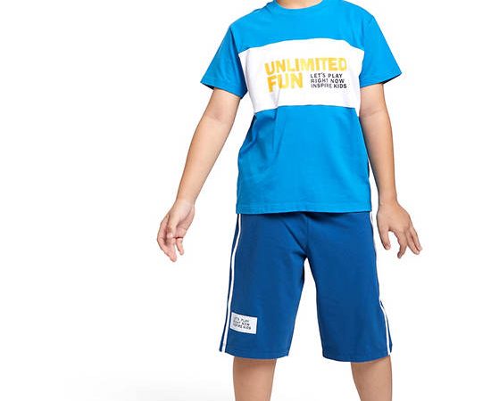 ANGEL KIDS Boy Pyjamas Short-Sleeve T-Shirt + Shorts Screened Print Blue