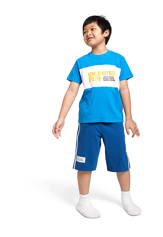 ANGEL KIDS Boy Pyjamas Short-Sleeve T-Shirt + Shorts Screened Print Blue