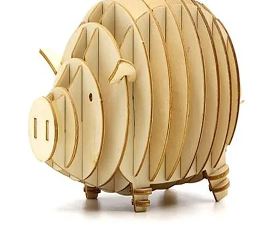 TEAM_GREEN Jigzle (E) 3D Plywood Puzzle - Piggy Coinbank TGJGPWPZ3001064 Wood Brown