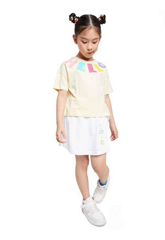 FOF KIDS Girl T-Shirt Hello Print Cream