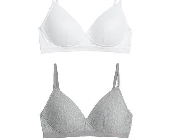 Marks & Spencer Girl First Bras 2pk Non Wired Cotton Rich Ribbed White Mix