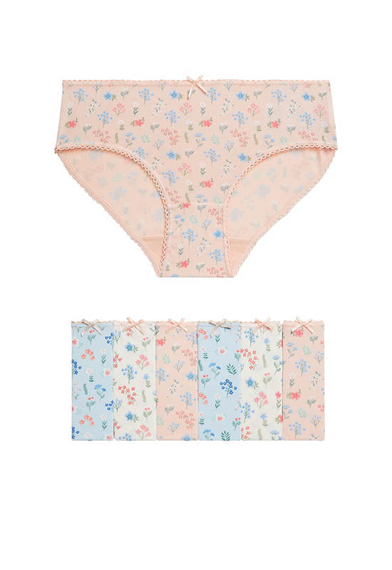 MARKS & SPENCER KIDS Girl Toddler Knickers Cotton with Stretch Floral 7 Pk Multi-Color