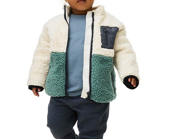 MARKS & SPENCER KIDS Boy Toddler Jacket Borg Colour Block Zip Navy Mix