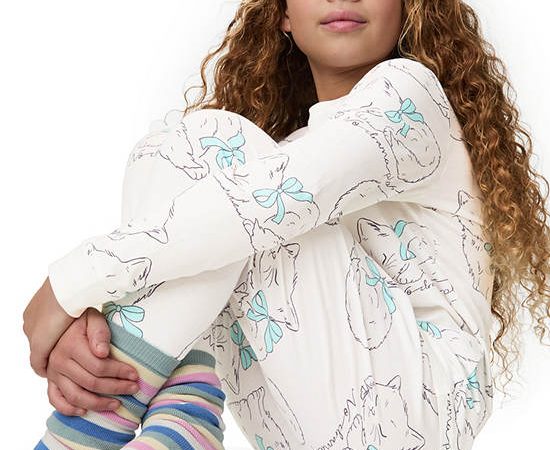 MARKS & SPENCER KIDS Girl Toddler Pyjamas Pure Cotton Cat Print Ivory Mix