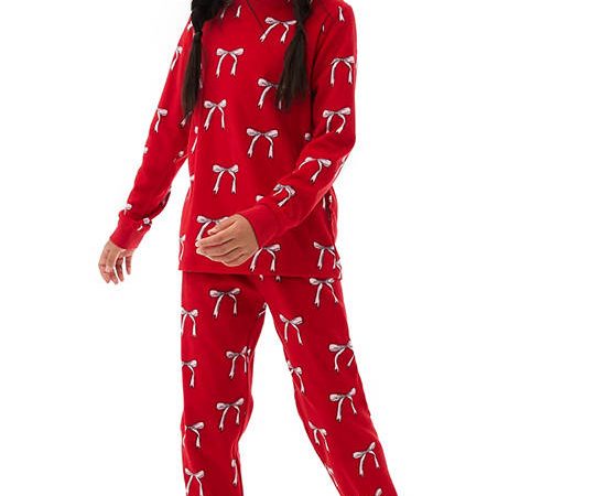 MARKS & SPENCER KIDS Girl Toddler Pyjamas Christmas Fleece Bow Red