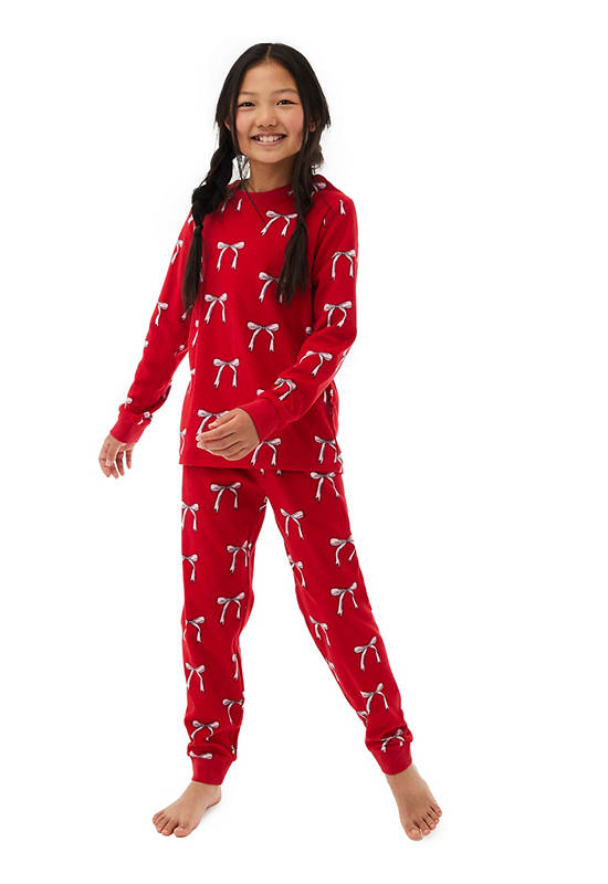 MARKS & SPENCER KIDS Girl Toddler Pyjamas Christmas Fleece Bow Red