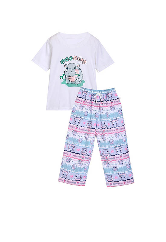 MINI MONO Unisex Kids Set T-Shirt Round Neck + Pants Moodeng Print White