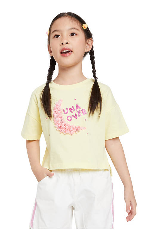 FOF KIDS Girl T-Shirt Short Sleeves Moon Print Yellow