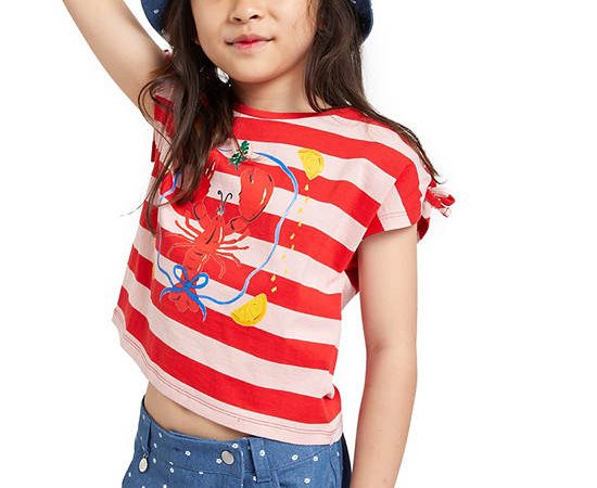 FOF KIDS Girl T-Shirt Short Sleeves Crew Neck Red