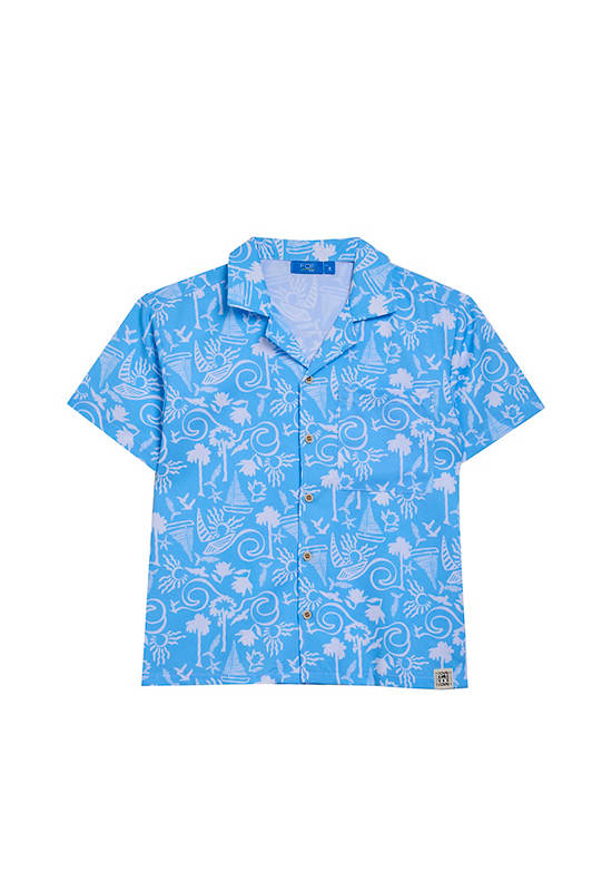 FOF KIDS Boy Shirt Short Sleeeves Collar Neck Light Blue