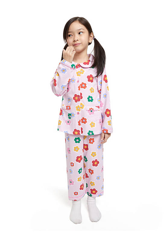 ANGEL KIDS Girl Pyjamas Set Long Sleeves Shirt + Pants Floral Print Pink