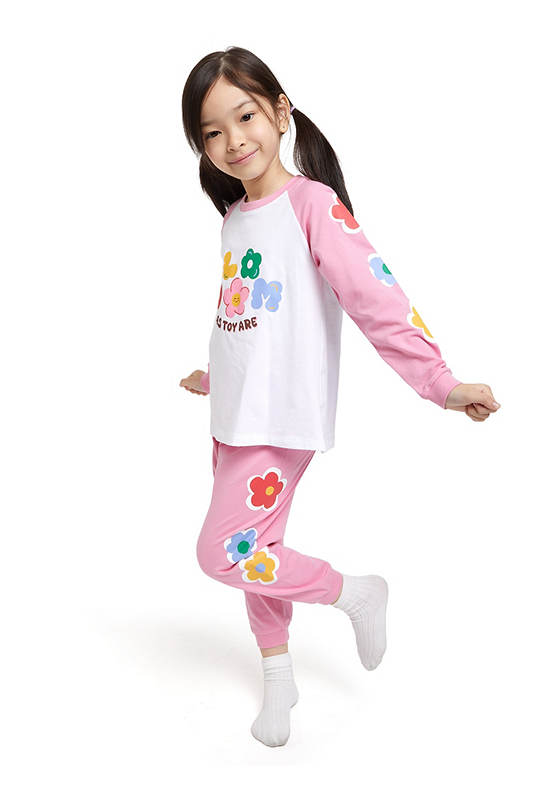 ANGEL KIDS Girl Pyjamas Set Sweater + Jogger Floral Print White