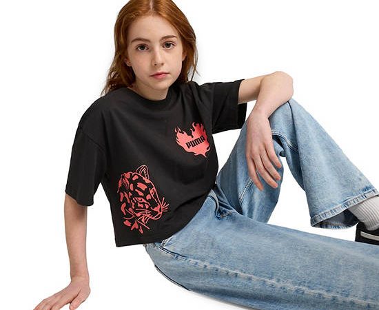 PUMA KIDS Girl T-Shirt Essentials Graphic Short Length Youth