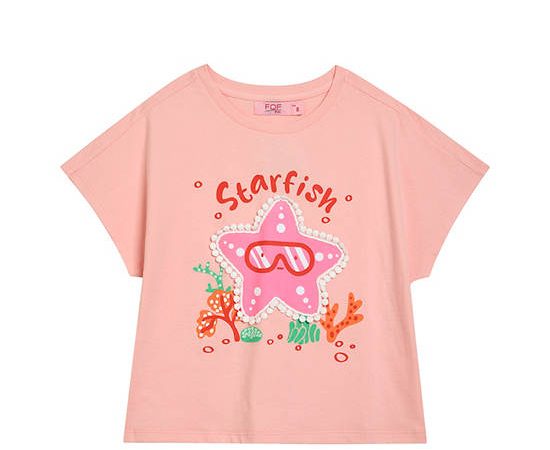 FOF KIDS Girl T-Shirt Sleeveless Crew Neck Star Fish Print Orange