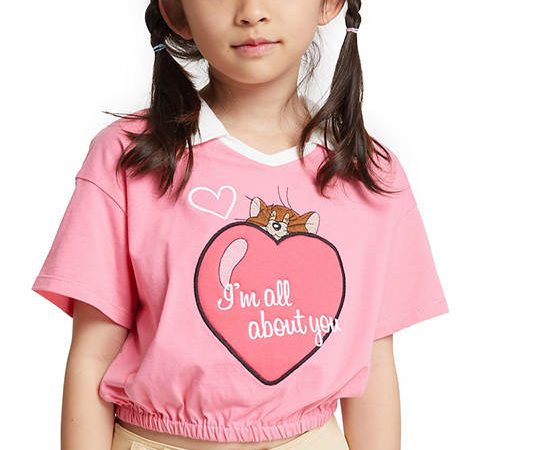FOF KIDS Girl Polo Shirt Short Sleeves Tom & Jerry Pink