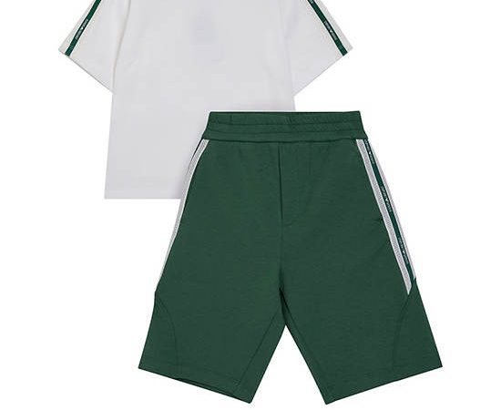 EMPORIO ARMANI Boy Set T-Shirt Short Sleeves Crew Neck + Shorts SS25 Off White Top / Myrtle Shorts