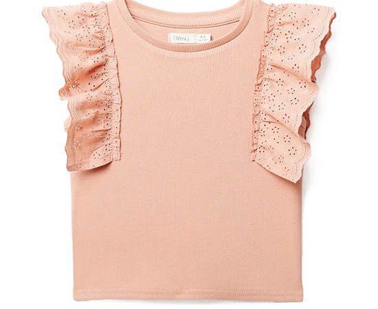 SFERA KIDS Girl T-Shirt Ruffled Ribbed Salmon