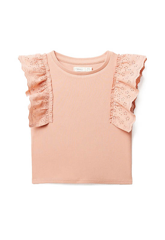 SFERA KIDS Girl T-Shirt Ruffled Ribbed Salmon