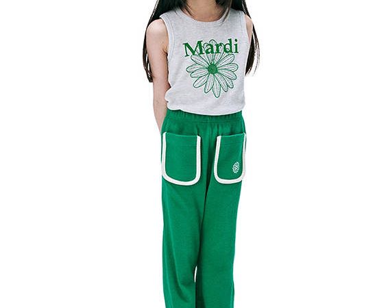 MARDI MERCREDI LES PETITS Kids Waffle Sleeveless Flowermardi Oatmeal Green