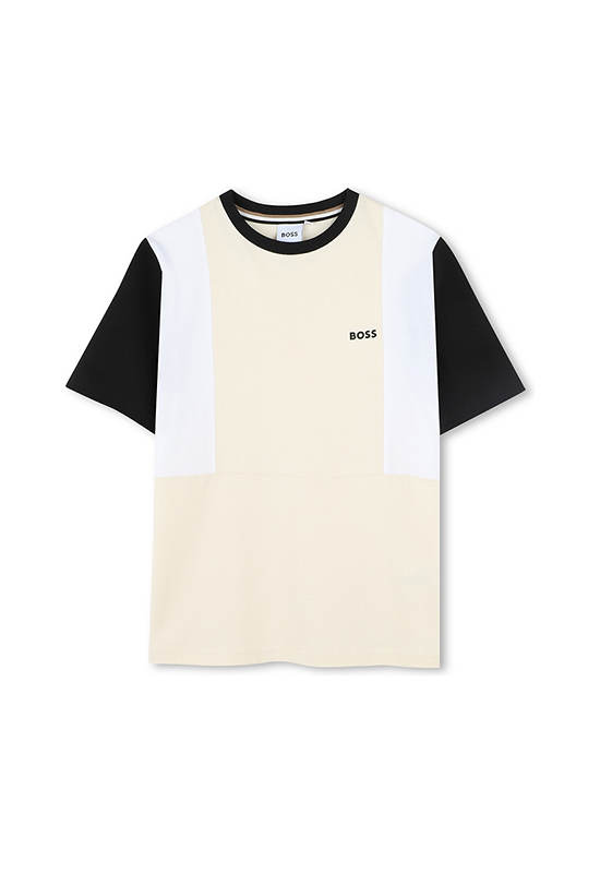 BOSS KIDS Boy T-Shirt Short Sleeves Colour Blocking Beige