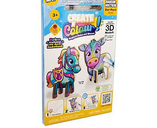 CREATE N COLOUR Toy Coloring Set Fun Farm Friends Pack 2 Pcs Horse/Cow Multi-Color