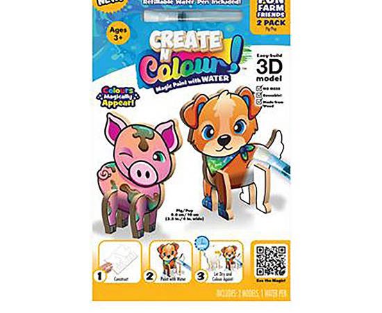 CREATE N COLOUR Toy Coloring Set Fun Farm Friends Pack 2 Pcs Pig/Pup Multi-Color