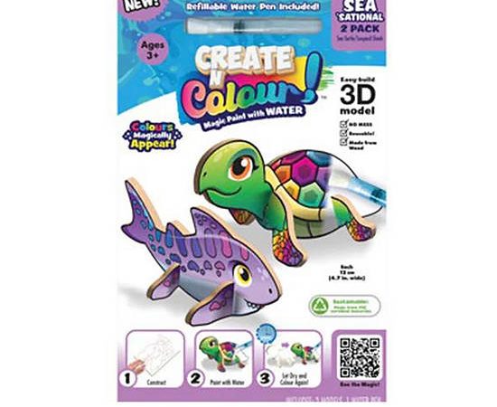 CREATE N COLOUR Toy Coloring Set Sea'Sational Pack 2 Pcs Sea Turtle/Leopard Shark Multi-Color